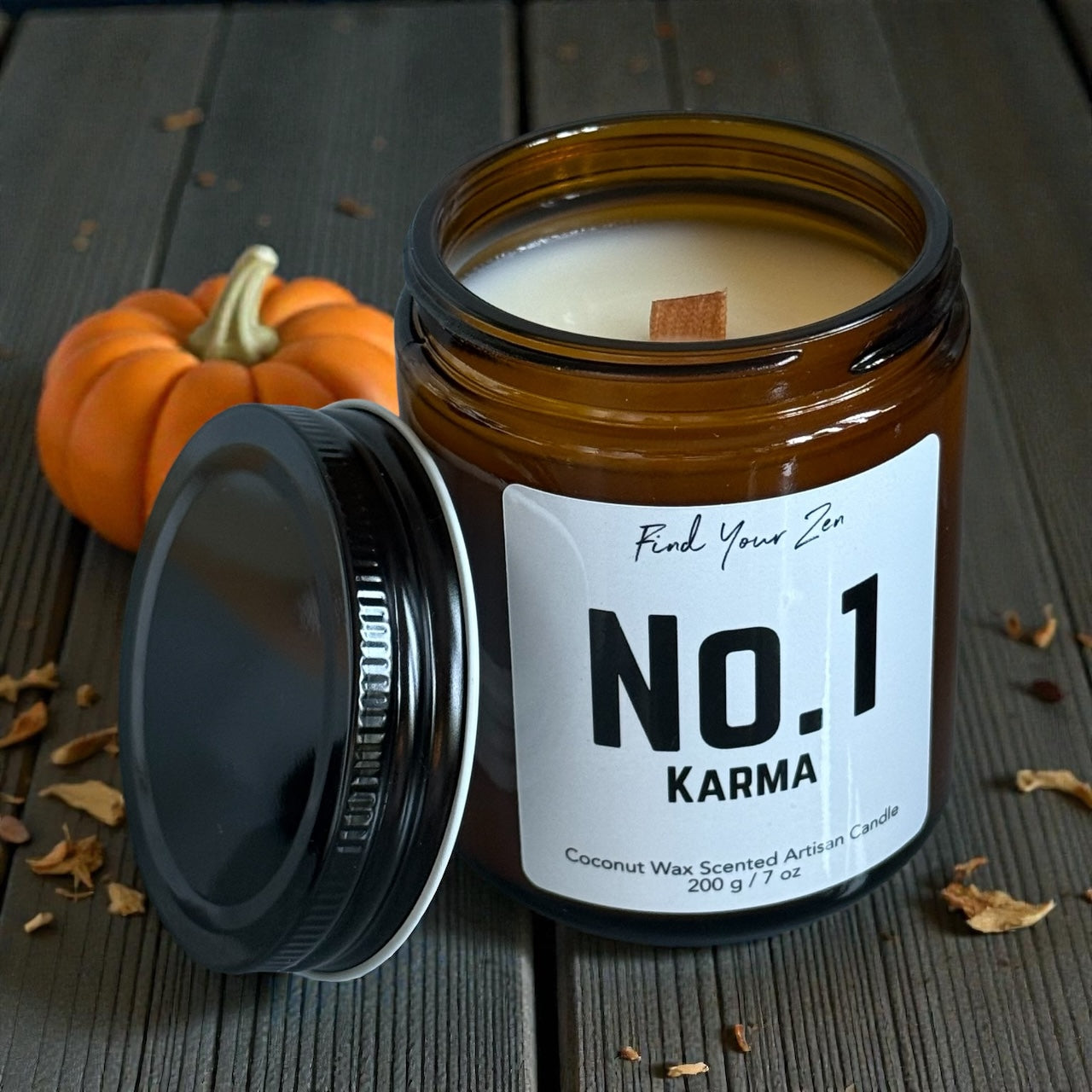 NO. 1: KARMA Wood Wick Coconut Wax Candle (7 oz)