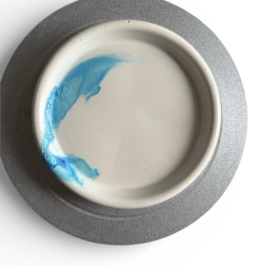 Handmade Blue Marble Stone Trinket Tray / Candle Plate