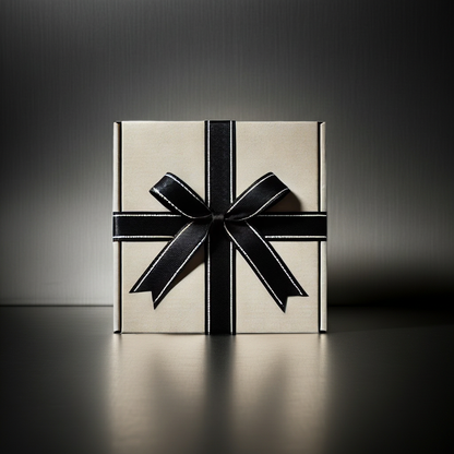 Gift box with a black ribbon on a dark background